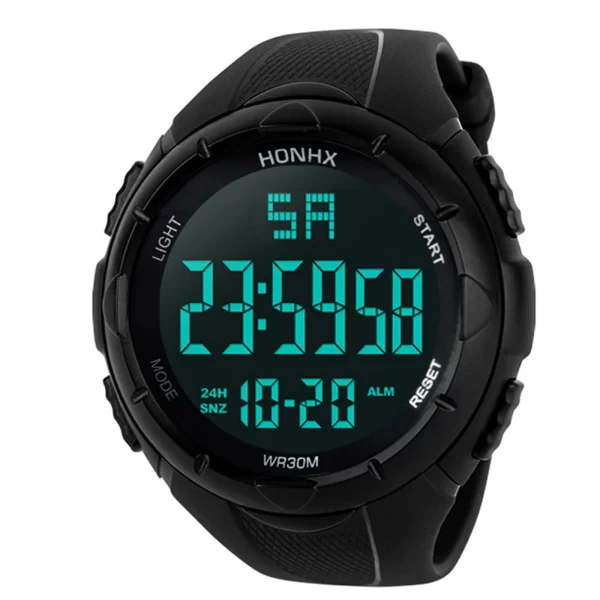 Black digital watch with green display output by Honhx